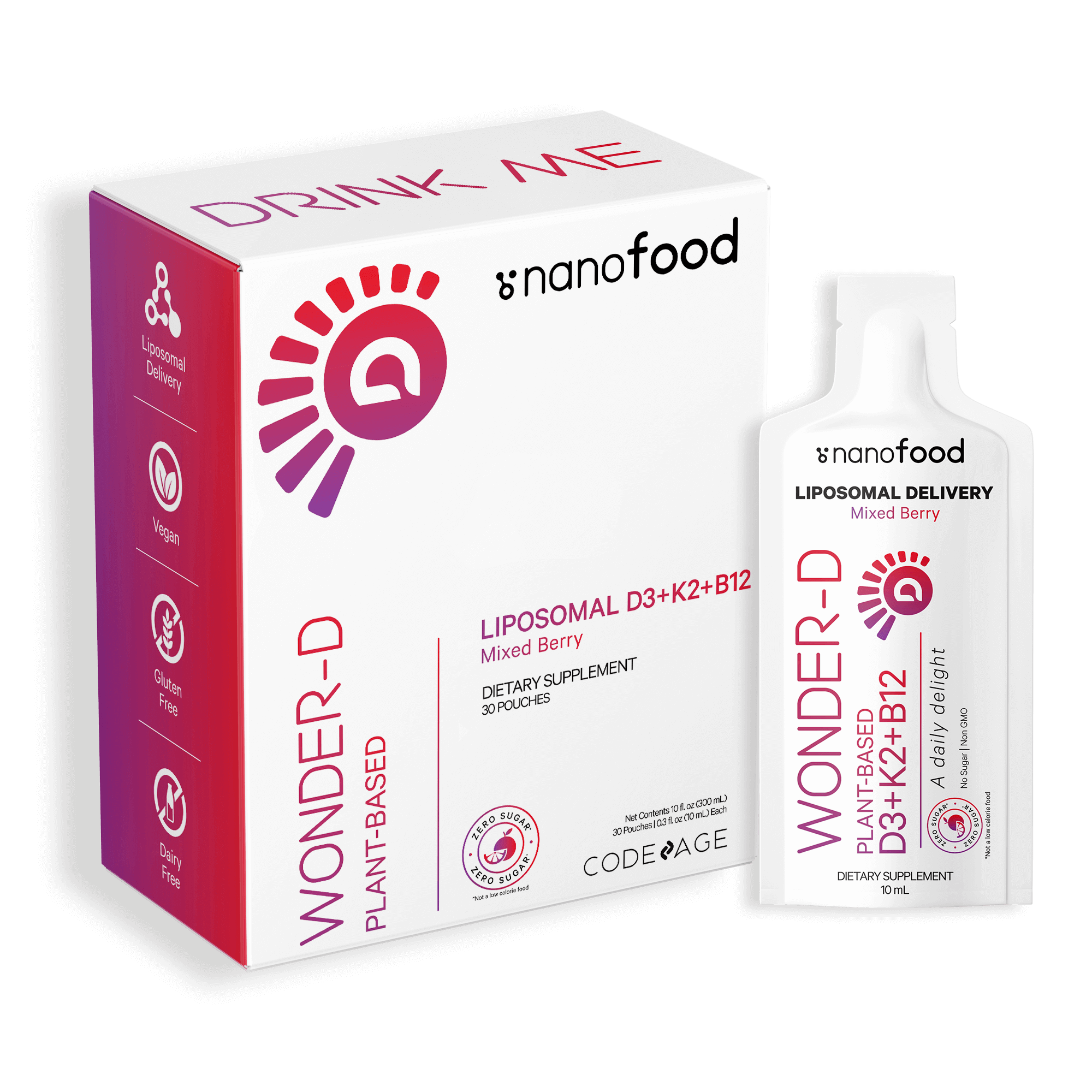 Nanofood Liposomal Vitamin D3 + K2 + B12 Liquid Pouch