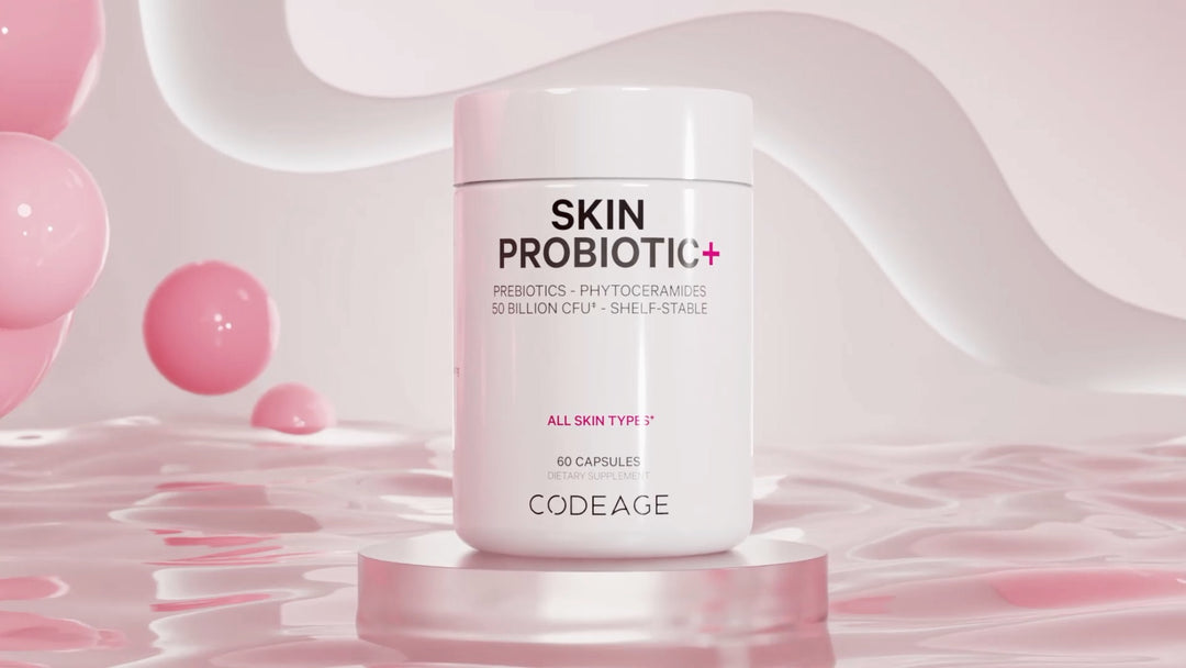 Skin Probiotic+ Formule avancée pour la santé de l'intestin et de la peau avec de la vitamine C, des herbes et 50 milliards d'UFC