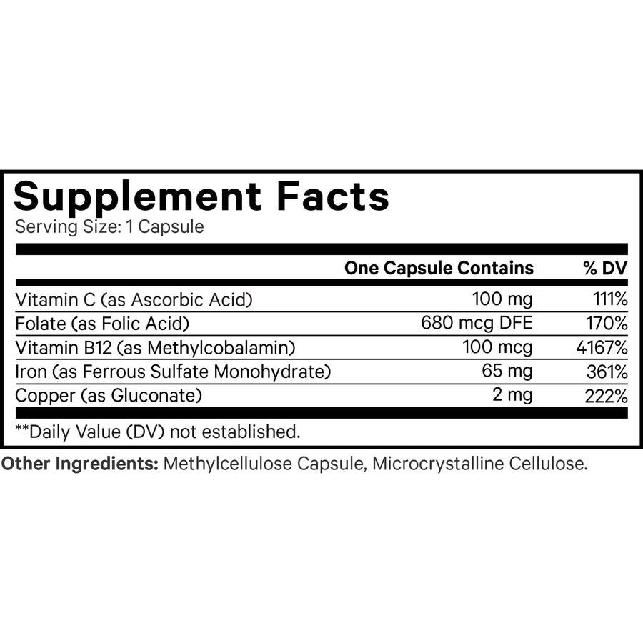 Amen Iron Supplement Ferrous Sulfate Copper Folate Vitamins Supplement facts