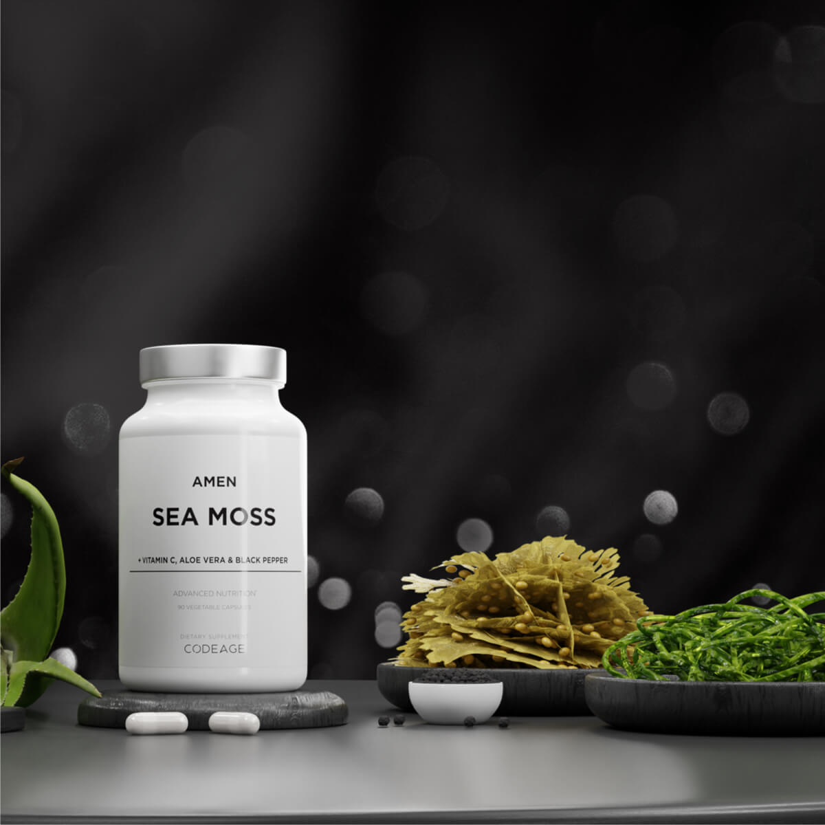 Amen Organic Sea Moss Irish Sea Moss Bladderwrack Supplement Vitamin C Aloe Vera Black Pepper 1