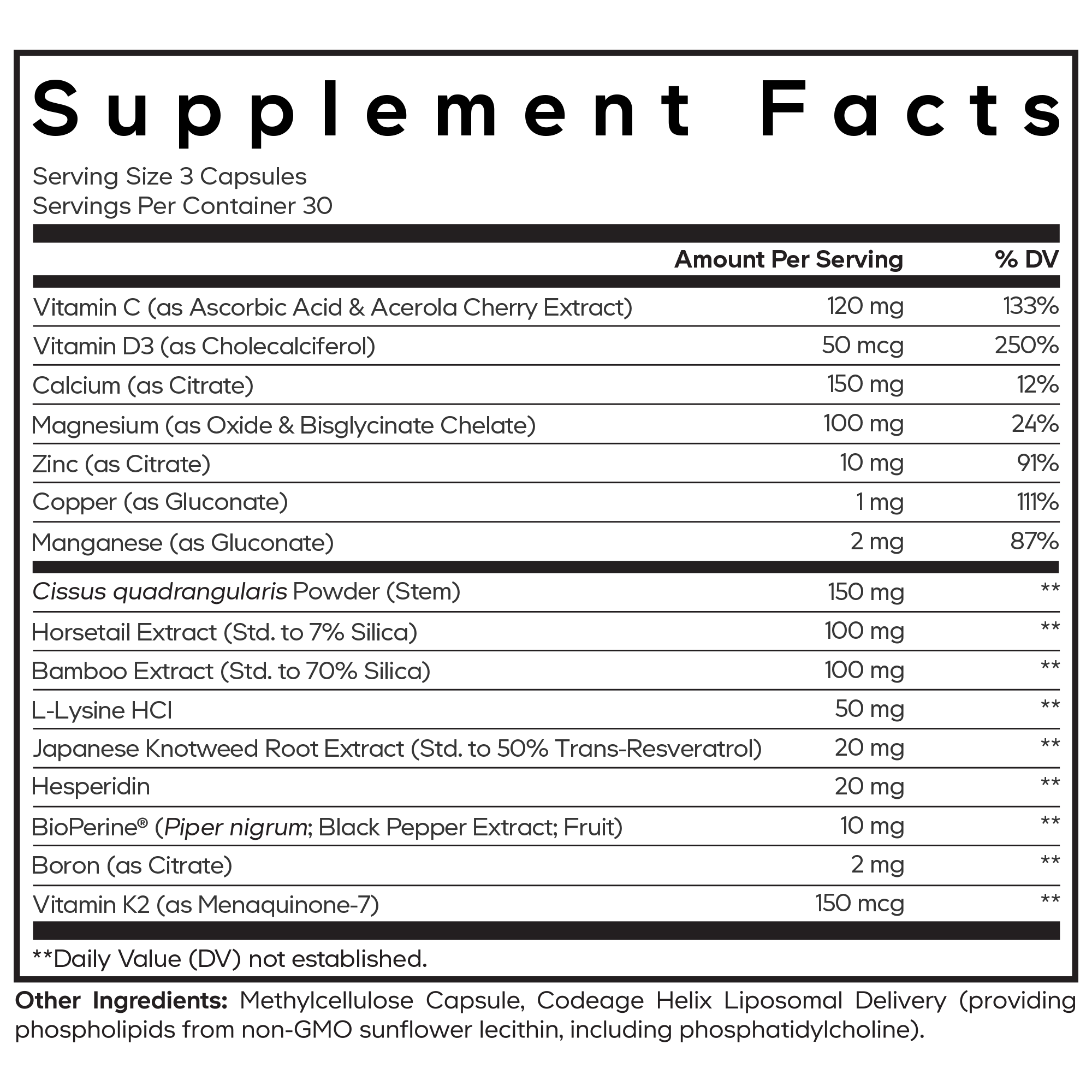 Codeage bones Vitamins+ Supplement Facts