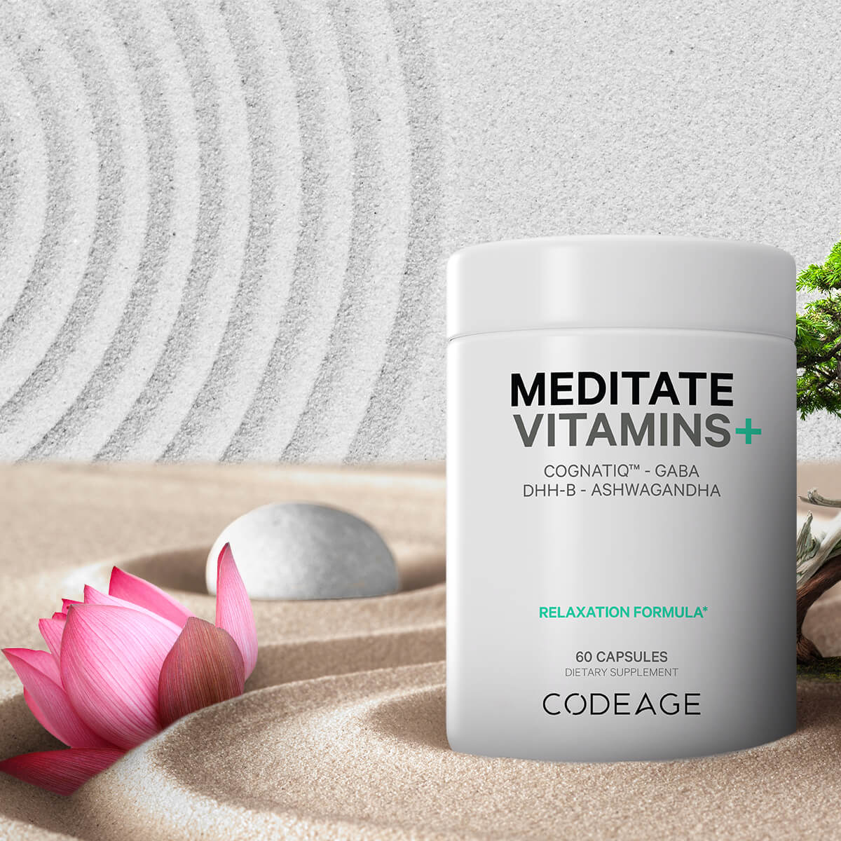 Codeage Meditate Vitamins Stress Anxiety CognatiQ Gaba DHH-B Ashwagandha Mushrooms Supplement fruits blend