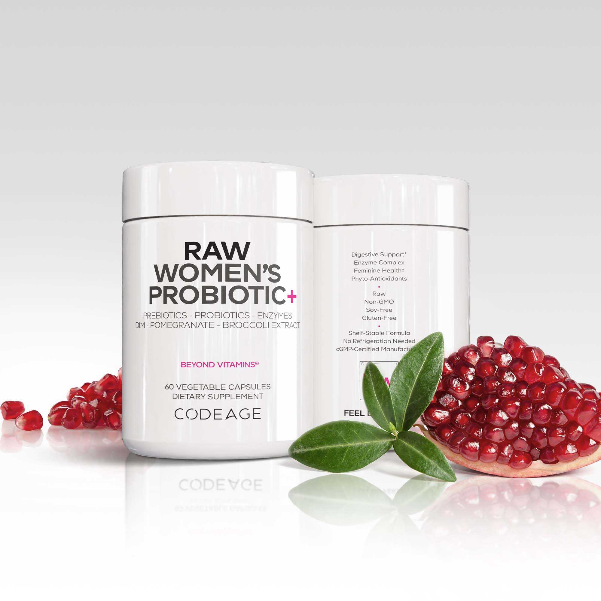 Codeage Raw Women's Probiotic Pomegranate Synbiotic Prebiotics