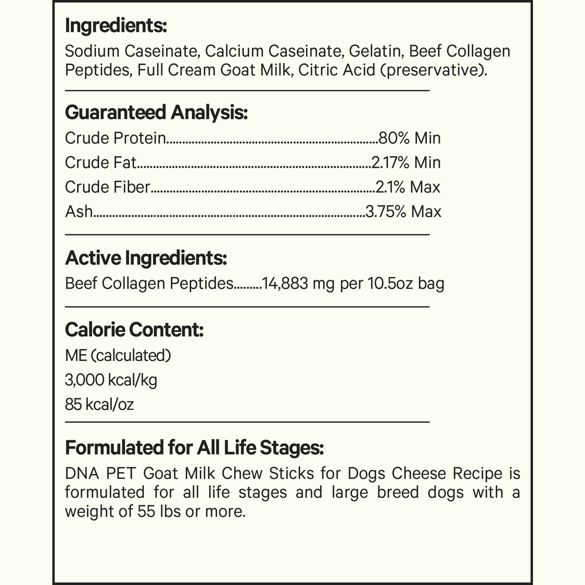 DNA PET Goat Chew Supplement Facts