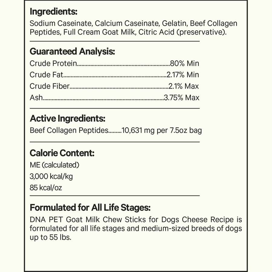 DNA PET Goat Milk Chew stick for dogs medium supplement facts