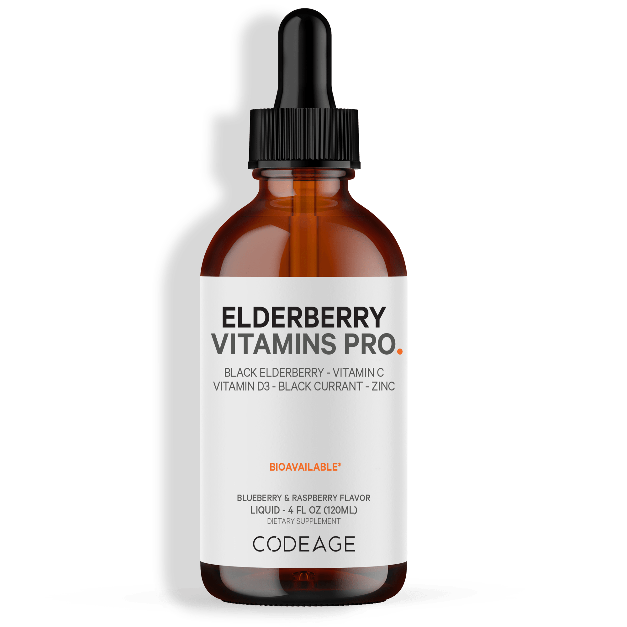 Organic Black Elderberry Liquid Drops Vitamins Syrup, Kids-Friendly, Immunity Support Vegan Vitamin D3, Vitamin C & Zinc Supplement