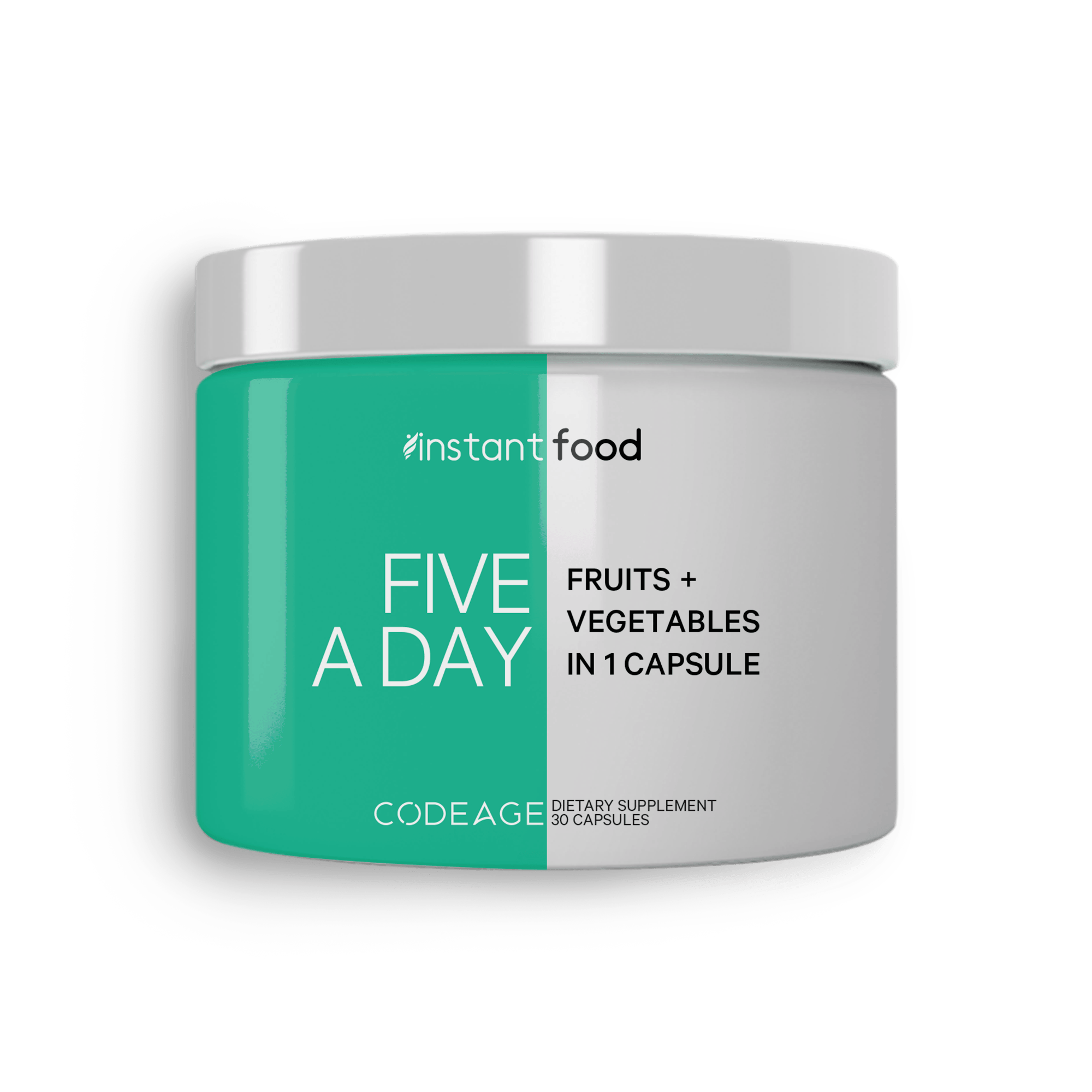 Codeage InstantFood Five a Day, 5 Fruits & Veggies Equivalent Servings in One Capsule, Whole Food Vegan Blend, Non-GMO, 15 Greens & Fruits All-In-One Pill