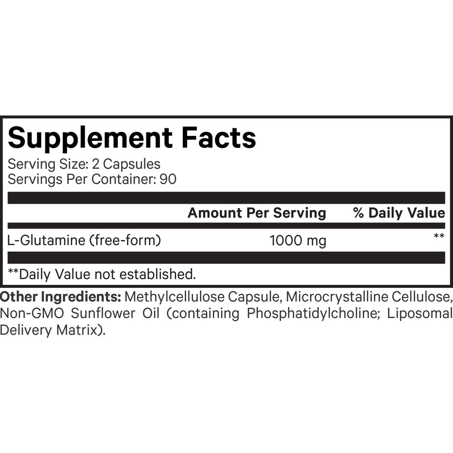 Codeage Liposomal L-Glutamine Capsules 1000mg Supplement Free Form Amino Acid Supplement Facts