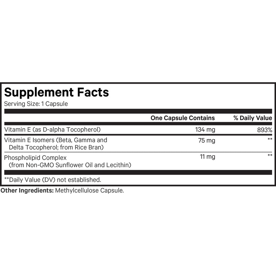 Codeage Liposomal Vitamin E Tocopherols Supplement Facts