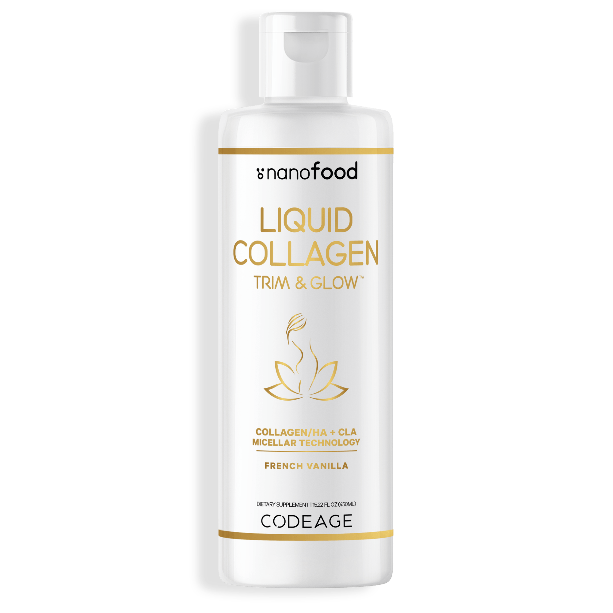 Nanofood Liquid Collagen Liposomal Trim & Glow, Conjugated Linoleic Acid CLA + Hyaluronic Acid, Tri Collagen™ , Whey Protein Liquid Supplement French Vanilla Flavor