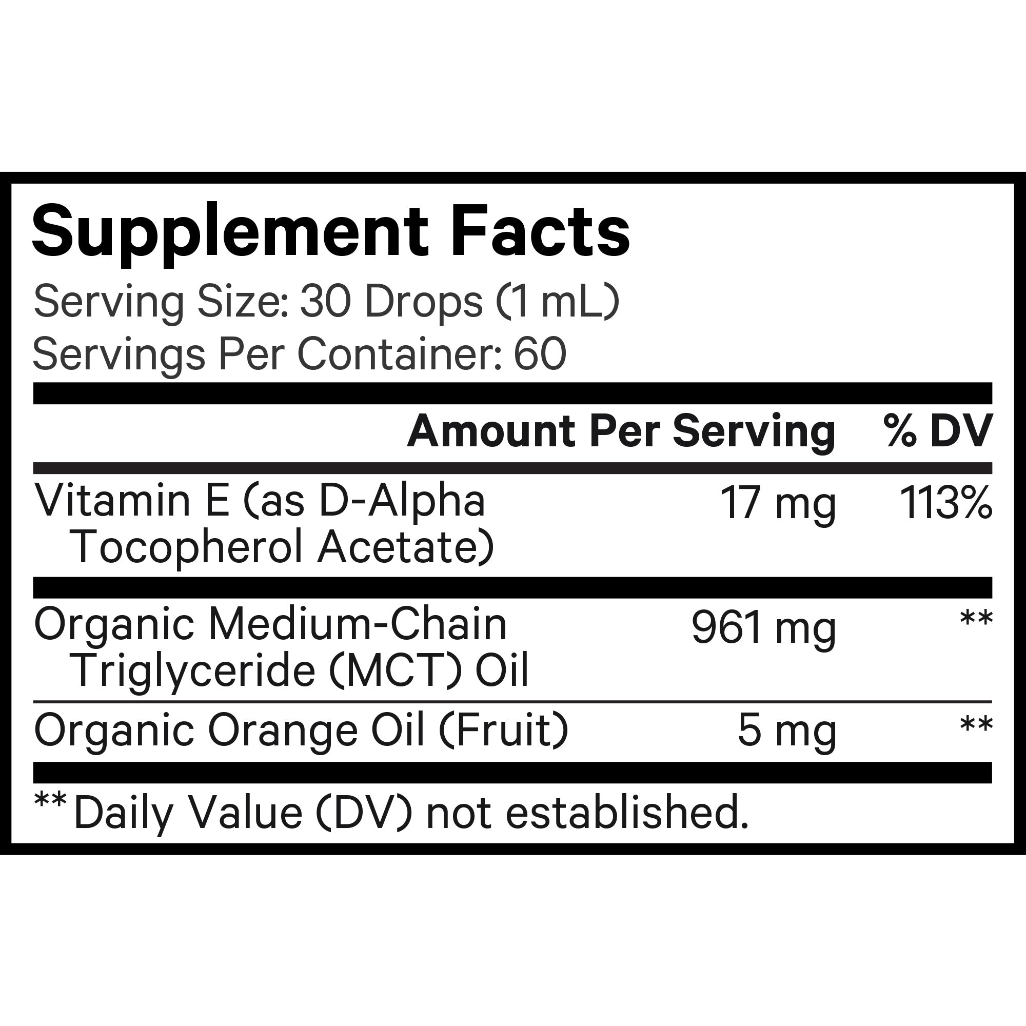 Codeage Liposomal Vitamin E Tocopherols Supplement Organic Orange oil fruit Supplement facts