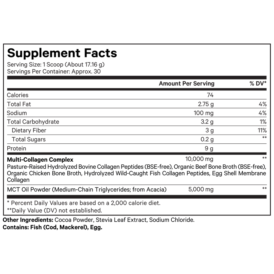 Codeage Multi Collagen Powder Chocolate Supplement Facts