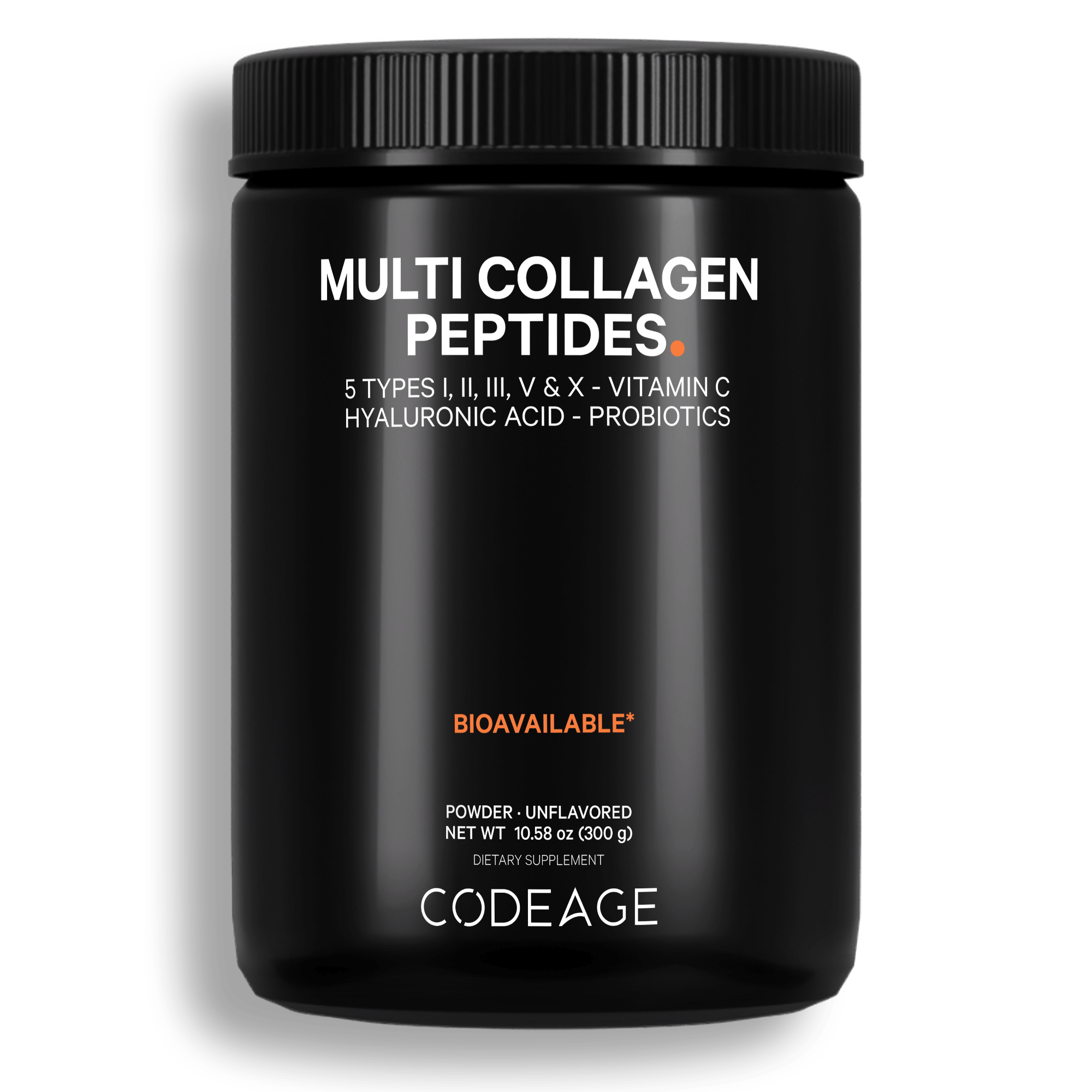 Codeage Multi Collagen Peptides + Probiotics Black Edition, Vitamin C, Hyaluronic Acid Powder Supplement Type 1 2 3 5 & 10