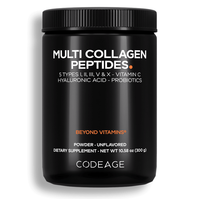 Codeage Multi Collagen Peptides + Probiotics Black Edition, Vitamin C, Hyaluronic Acid Powder Supplement Type 1 2 3 5 & 10