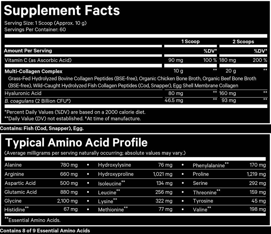 Codeage Multi Collagen Powder Probiotics Vitamins Hyaluronic Acid Supplement Facts