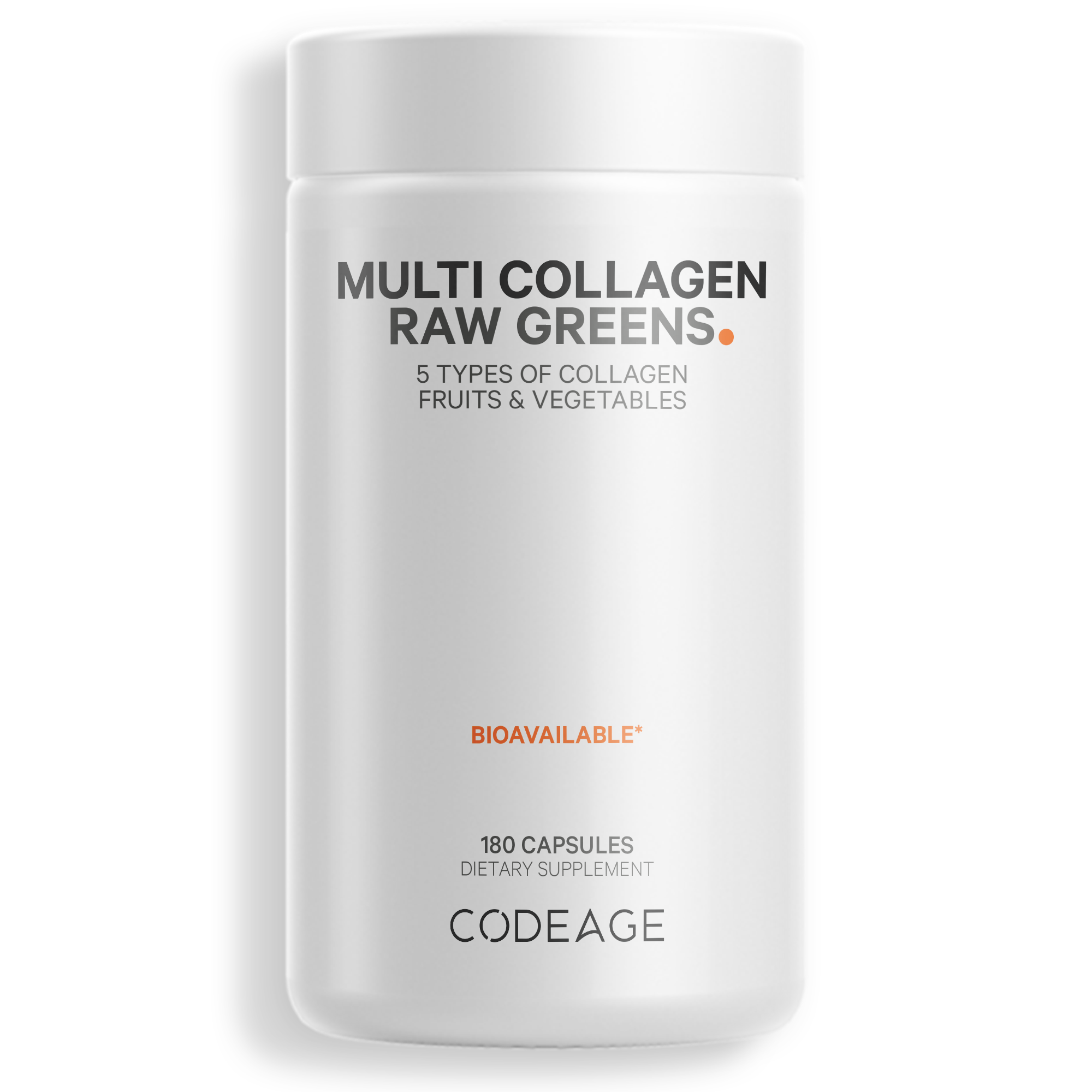 Codeage Multi Collagen Raw Greens Supplement, Hydrolyzed Collagen Peptides 5 Types Capsules with Fruits & Vegetables Blend, Non-GMO