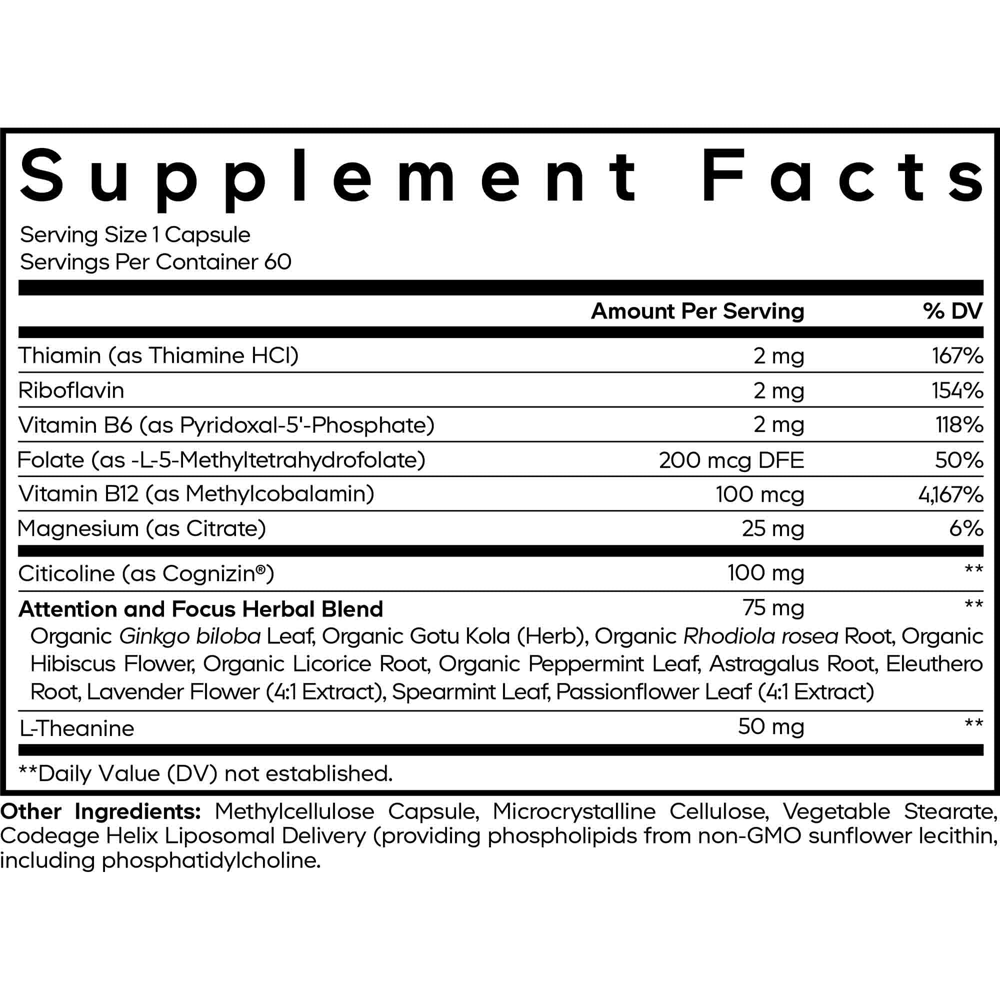 Codeage Teen Brain Focus Vitamins supplement facts