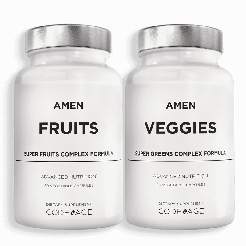 Amen Fruits & Veggies Bundle Supplement, Raw Whole Food Multivitamin Capsules, Greens Vegetables, Red Fruits & Berries Vegan Blend, Fibers + Phytonutrients Superfood Minerals